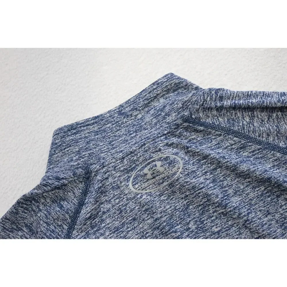 Under Armour 1/4 Zip Athletic Jacket Loose Blue Marled‎ HeatGear Mens Sz Small